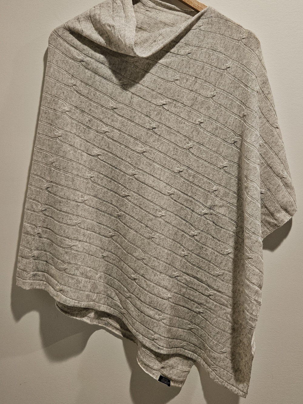 Light Gray Cable-Knit Women's Poncho Sweater Cashmere Blend